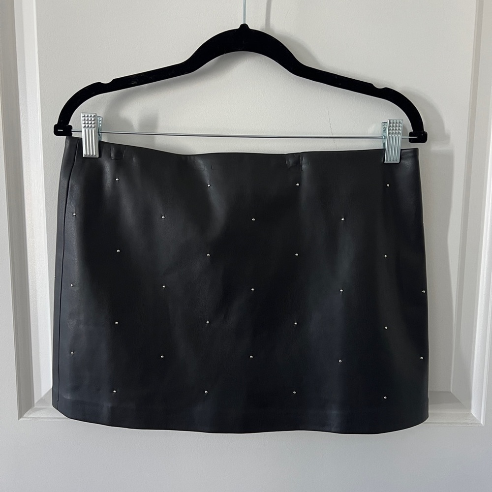 Black Leather Studded Mini Skirt